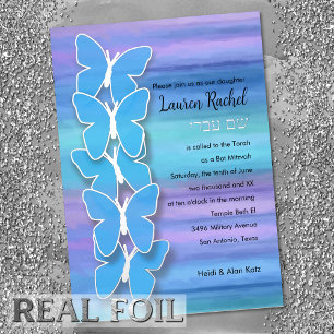 Bat Mitzvah Butterfly Turquoise Purple Watercolor