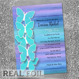Bat Mitzvah Butterfly Turquoise Purple Watercolor