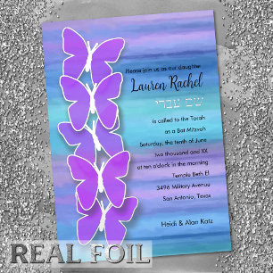 Bat Mitzvah Butterfly Turquoise Purple Watercolor