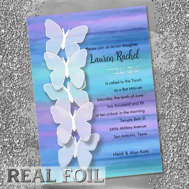 Bat Mitzvah Butterfly Turquoise Purple Watercolor (Creator Uploaded)