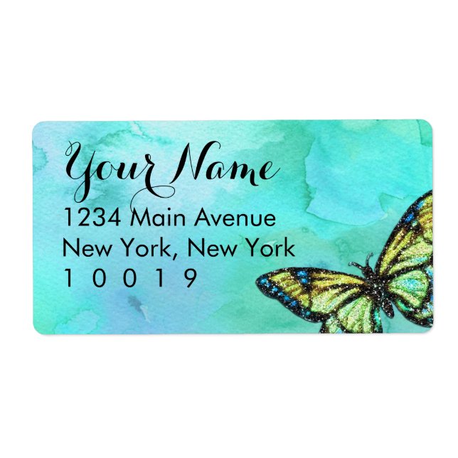 Bat Mitzvah Butterfly Turquoise Watercolor Painted (Front)