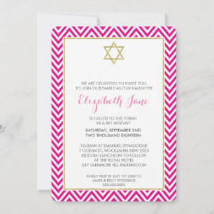 BAT MITZVAH chervon pattern gold glittery pink Invitation