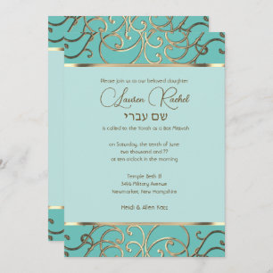 Bat Mitzvah Choose Colours Gold Filigree Invitation