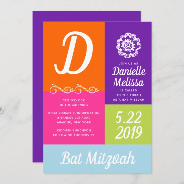 Bat Mitzvah Colour Block Invitation (Front/Back)