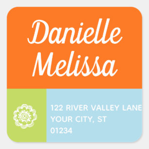 Bat Mitzvah Colour Block Party Return Address Labe Square Sticker