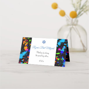 Bat Mitzvah, Colourful Paint Splatter, Custom Place Card