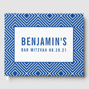 BAT MITZVAH cool bold geometric pattern royal blue Guest Book