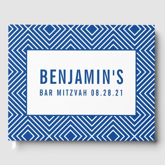 BAT MITZVAH cool bold geometric pattern royal blue Guest Book (Front)