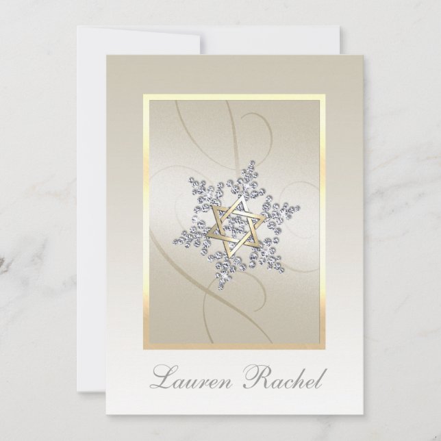 Bat Mitzvah Crystal Snowflake Star of David Invitation (Front)