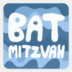 BAT MITZVAH Customisable Blue Wavy Stripes  Square Sticker