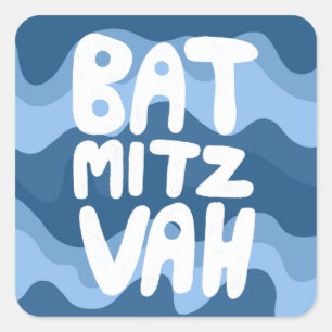 BAT MITZVAH Customisable Blue Wavy Stripes  Square Sticker