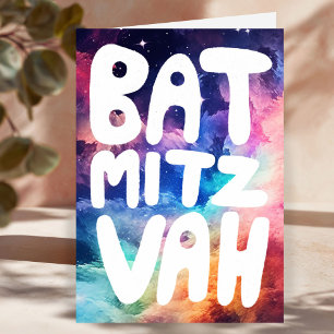 BAT MITZVAH Customisable Rainbow Galaxy Congrats Card