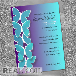 Bat Mitzvah Dimensional Butterfly Turquoise Purple