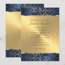 Bat Mitzvah Elegant Blue and Gold Filigree