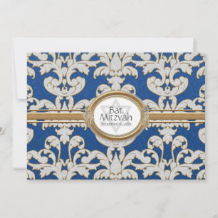 Bat Mitzvah - Elegant Floral Leaf Damask Baroque Invitation