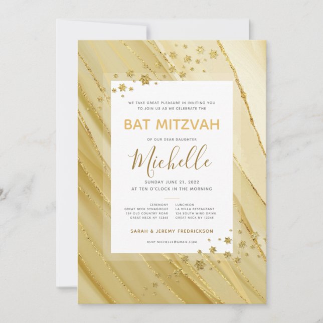 Bat Mitzvah Elegant Gold Glitter Invitation (Front)