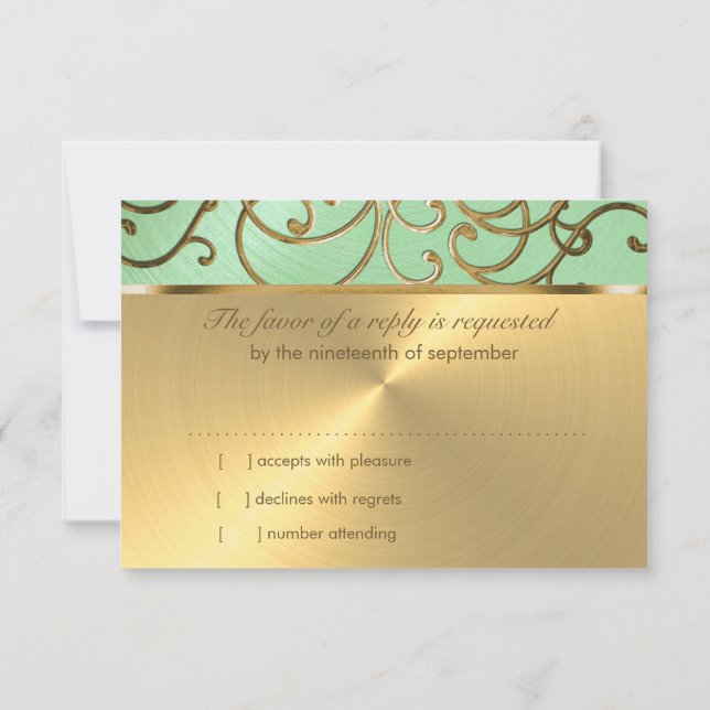 Bat Mitzvah Elegant Mint Green Gold Filigree Invitation (Back)