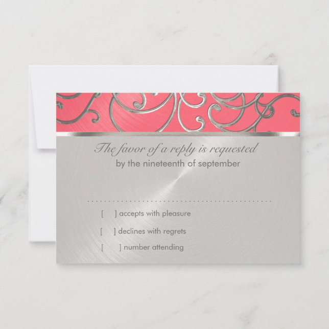 Bat Mitzvah Elegant Pink and Silver Filigree Invitation (Back)