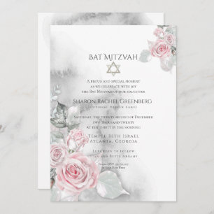 BAT MITZVAH Elegant Pink Watercolor Roses Invitation