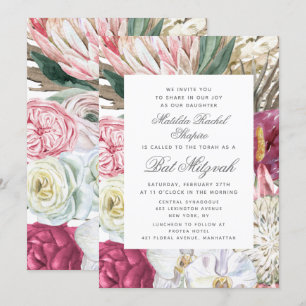 Bat Mitzvah Elegant Watercolor Floral Invitation