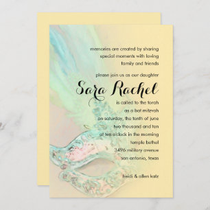 Bat Mitzvah Elegant Yellow and Aqua Masquerade Invitation