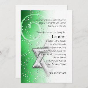 Bat Mitzvah Emerald Shimmer Star of David Invitation
