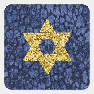 Bat Mitzvah Faux Navy Blue Metallic Gold Glitter Square Sticker