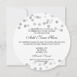 Bat Mitzvah Faux Silver Foil Glitter Lights Invitation