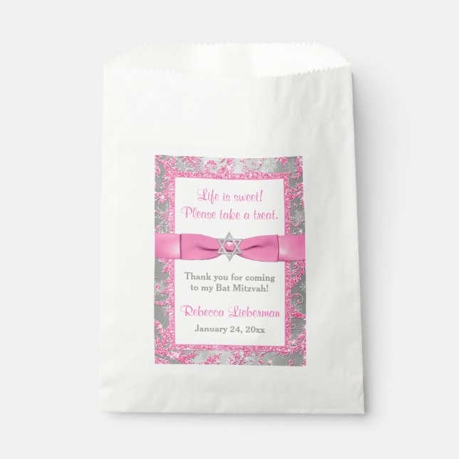 Bat Mitzvah Favour Bag | Winter Wonderland Pink (Front)