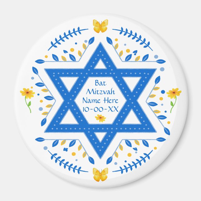 Bat Mitzvah Favour, PERSONALIZED for Girls Magnet (Front)