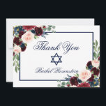 Bat Mitzvah Floral Blue Burgundy Thank You Card<br><div class="desc">Bat Mitzvah Watercolor Burgundy Marsala Blue Floral Thank You Card</div>