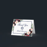 Bat Mitzvah Floral Burgundy Blue Note Thank You Card<br><div class="desc">Bat Mitzvah Watercolor Burgundy Marsala Blue Floral Thank You Note Card</div>
