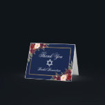 Bat Mitzvah Floral Burgundy Gold Note Thank You Card<br><div class="desc">Bat Mitzvah Watercolor Burgundy Marsala Floral Blue Gold Thank You Note Card</div>