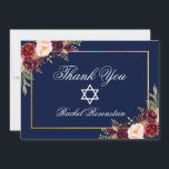 Bat Mitzvah Floral Burgundy Gold Thank You Card<br><div class="desc">Bat Mitzvah Watercolor Burgundy Marsala Floral Gold Thank You Card</div>