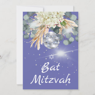Bat Mitzvah Floral  Disco Ball  Purple Invitation