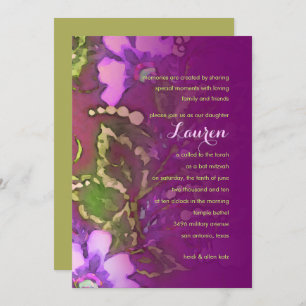 Bat Mitzvah Floral in Raspberry and Green Invitation