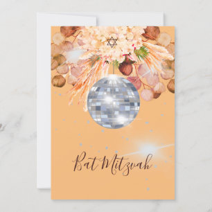 Bat Mitzvah Floral Orange Disco Ball  Invitation