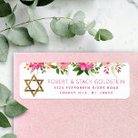 Bat Mitzvah Floral Pink Gold Girly Return Address Label<br><div class="desc">Be proud, rejoice and celebrate this milestone of your favourite Bat Mitzvah whenever you use this sophisticated, personalised return address label! A chic, stunning, peach pink floral watercolor, faux gold foil Star of David and modern dusty rose sans serif type overlay a white background. Personalise the custom text with your...</div>