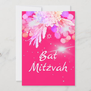 Bat Mitzvah Floral Pink Modern  Invitation