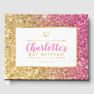 BAT MITZVAH galm cool luxe pink gold glitter Guest Book