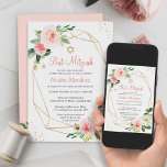 Bat Mitzvah | Geometric Blush Pink Floral Invitation<br><div class="desc">Celebrate the important milestone with this Geometric Blush Pink Floral Bat Mitzvah Invitation. This invitation features a captivating blend of geometric patterns and soft blush pink florals, offering a contemporary and elegant design. The customisable template allows you to add your personal touch using Zazzle's design tool, including your own text...</div>