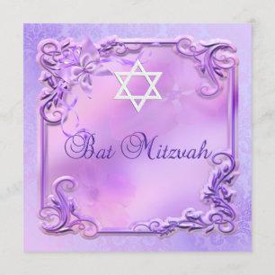 Bat Mitzvah Girl Pretty Purple Pink Floral Invitation