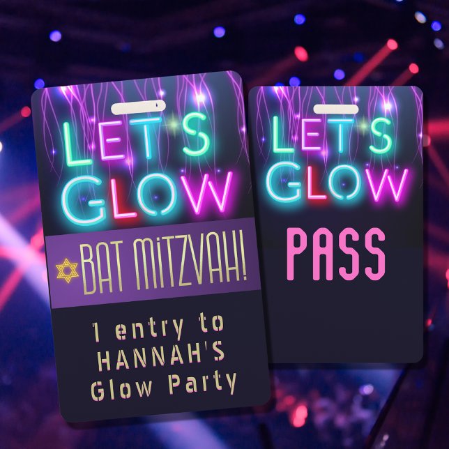Bat Mitzvah Glow Party VIP ID Party PASS CUSTOM ID Badge (Creator Uploaded)
