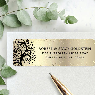 Bat Mitzvah Gold Black Tree of Life Return Address Label