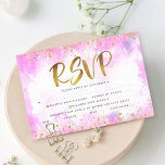 Bat Mitzvah gold foil girly pink watercolor entrée RSVP Card<br><div class="desc">Be proud, rejoice and showcase this milestone of your favourite Bat Mitzvah! Include this stunning, modern, sparkly gold faux foil and glitter dots and typography script against a soft pink watercolor background, personalised RSVP insert card for your event. Personalise the custom text with the “reply by” date and entrée choice...</div>