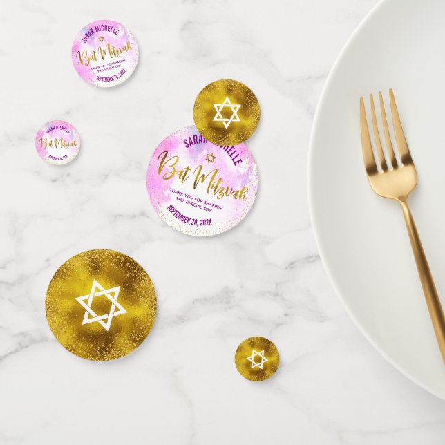 Bat Mitzvah Gold Foil Script, Chic Pink Watercolor Confetti (Group)