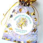 Bat Mitzvah Gold Foil Tree of Life Turquoise Type Classic Round Sticker<br><div class="desc">Be proud, rejoice and showcase this milestone of your favourite Bat Mitzvah! Use this fun, sophisticated, personalised sticker to add to her special day. A stunning, graphic faux gold foil tree with sparkly turquoise, teal, purple and blue Star of David and dot “leaves” overlays a white background. Personalise the custom...</div>