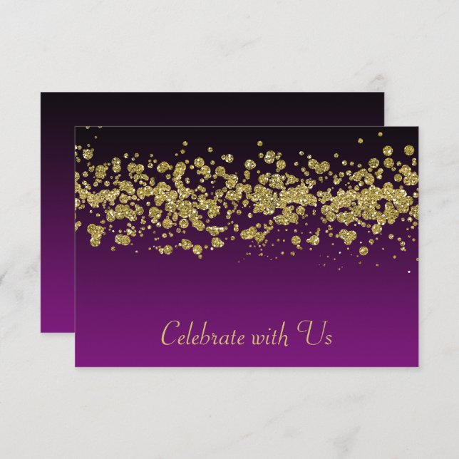 Bat Mitzvah Gold Glitter Border Any Colour RSVP Invitation (Front/Back)