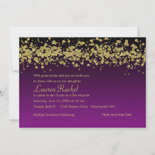 Bat Mitzvah Gold Glittery Black Border Any Colour Invitation