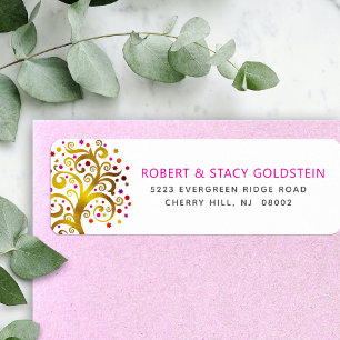 Bat Mitzvah Gold Pink Tree of Life Return Address Label